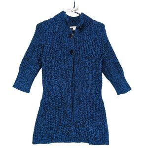 Kenneth Cole NY Women's M Wool-Blend Blue & Black Knit Cardigan, 3-Button Retro